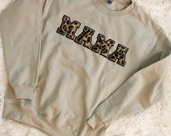 Mama Leopard Letters Chenille Lettered Shirts