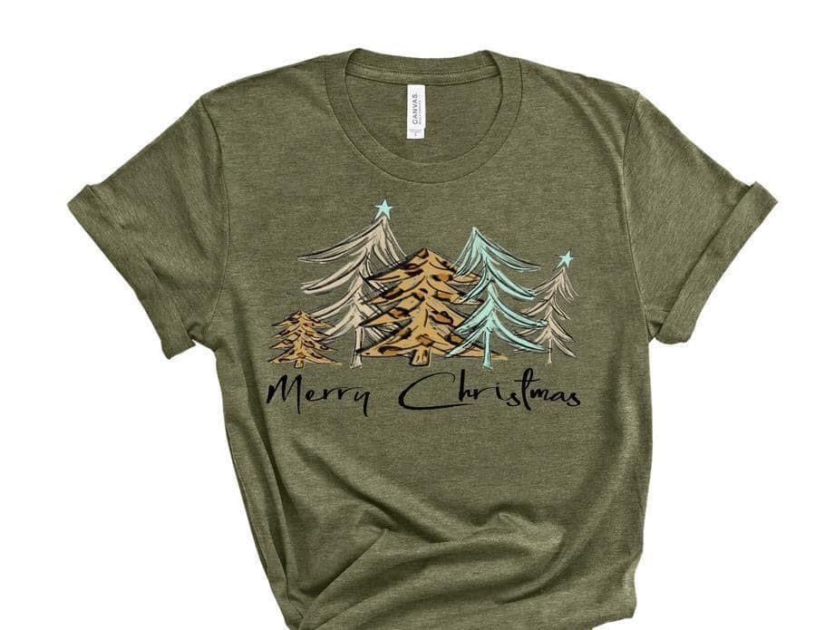 Merry Christmas tree teal leopard