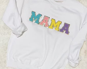 Mama Multi Colored Chenille Lettered Shirts